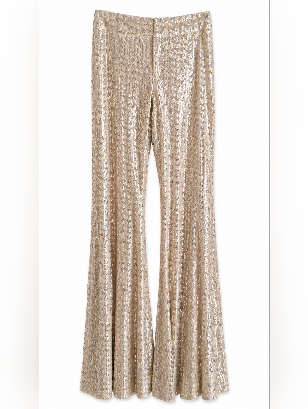 Saints & Hearts Gold Sequin Flare Pants NWT Large High Waist Glam Party Disco - Picture 2 of 11